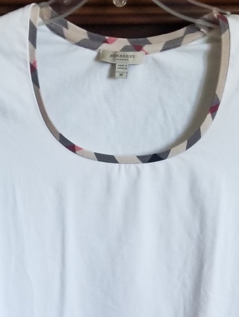 Burberry London White Cotton Top Nova Check Trim 3/4 Sleeve Size M - Picture 12 of 16
